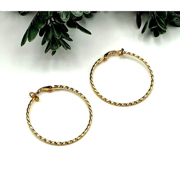 Gold-Tone Clip on Earrings Twisted Rope Hoop Earrings Lightweight & Elegant Desi - Picture 1 of 5